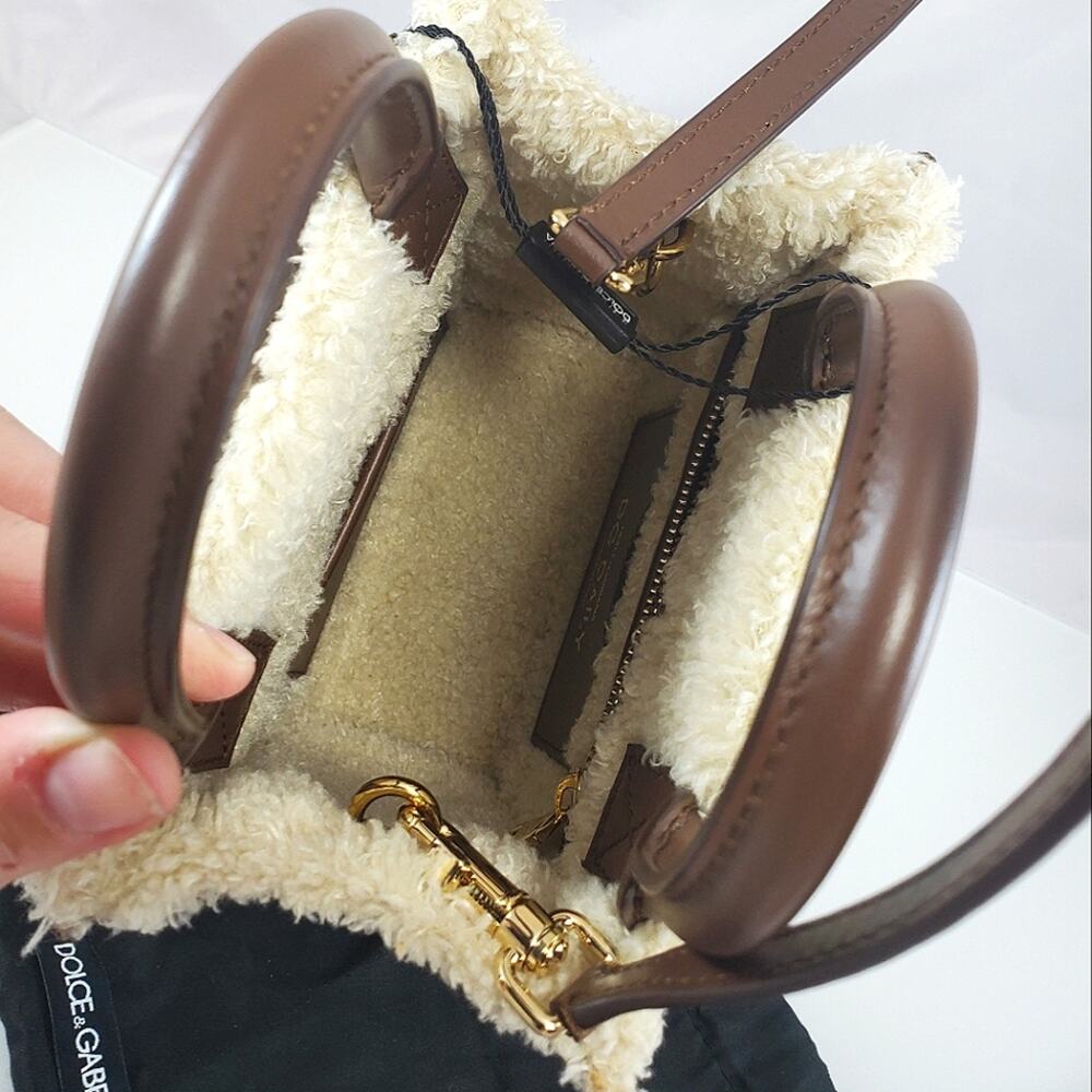 NWD$1645 Dolce & Gabbana Logo DG Faux Suede & Shearling Mini Crossbody Tote Bag - Picture 13 of 16